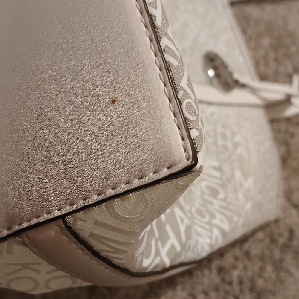 Michael Kors Logo Tote Beige Cream Semi-Translucent MK Signature Large Shoulder - Picture 5 of 13